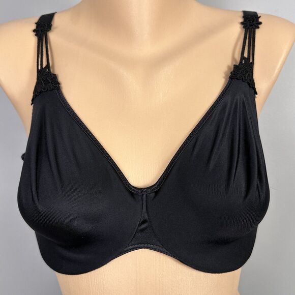 Vintage Bali Bra 36DD Stretch Satin Unlined Underwire Style 3640 Lace Black - Picture 1 of 10